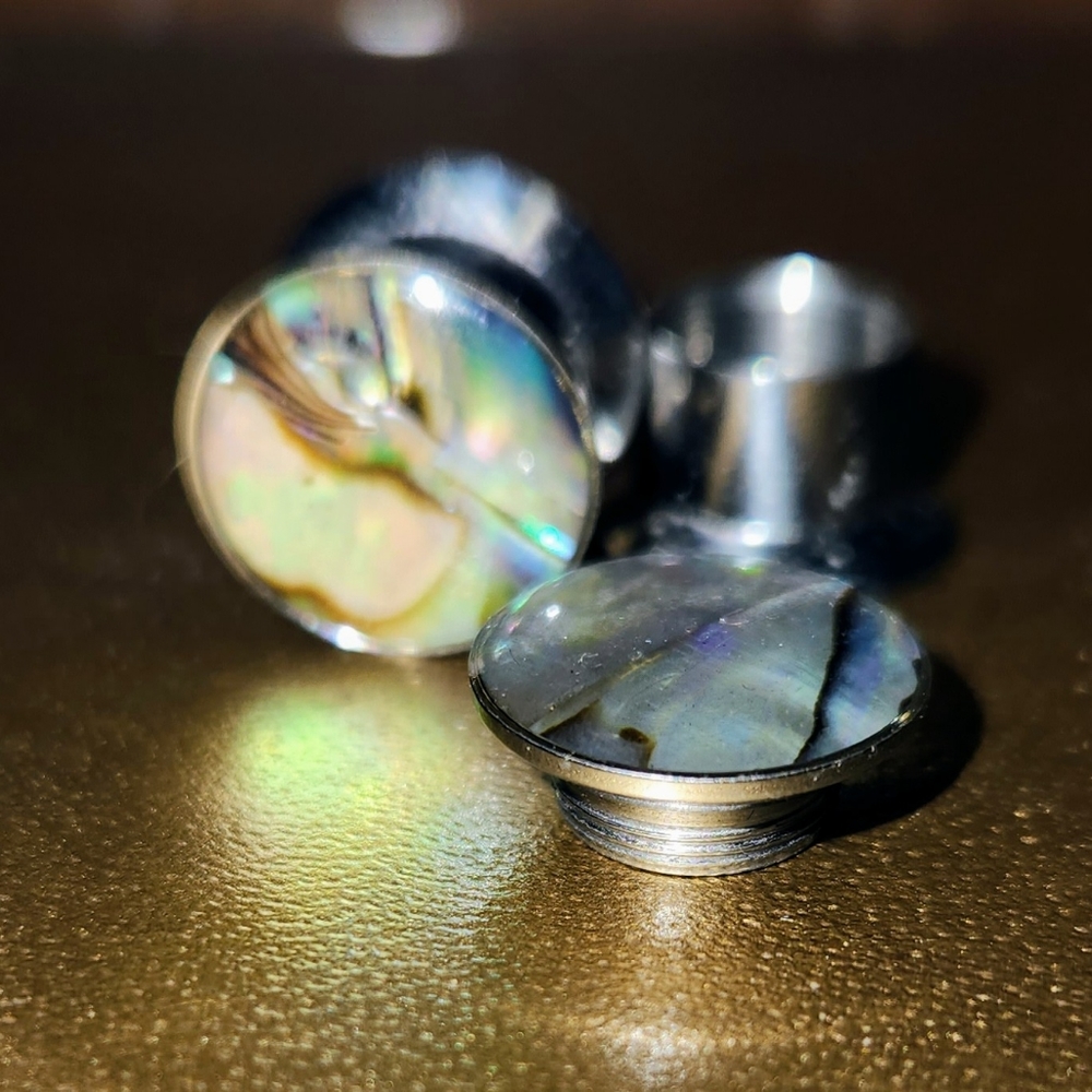00 gage Abalone Inlay Steel Screw Fit Plugs